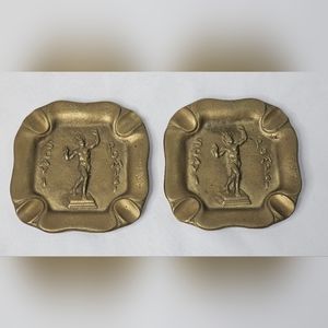 Vtg Pair Brass Ashtray Scavi Pompei Delmar Napoli Cigarette Cigar A. Se Luca Art